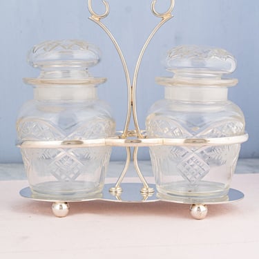 Deco Silverplate and Glass Double Pickle Castor