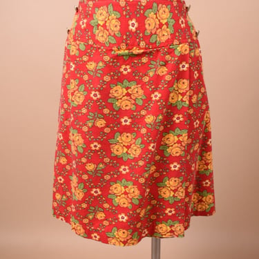 Red Floral Scooter Skirt By Sears, M