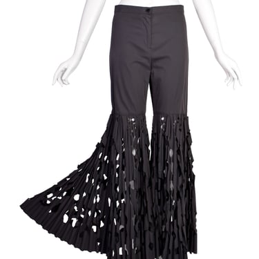 Romeo Gigli Vintage Charcoal Grey Incredible Wide Pleated Laser Cut Bell Bottom Pants