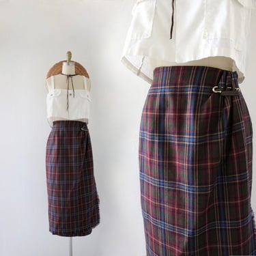wool wrap skirt - 26 - vintage 90s y2k tartan plaid long maxi size extra small XS 