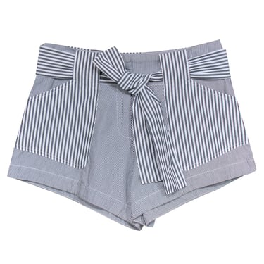 Derek Lam 10 Crosby - White &amp; Grey Striped Coton Shorts w/ Tie Belt Sz 2