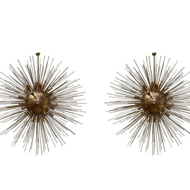 Pair of Vintage Italian Bronze Sputnik Chandeliers