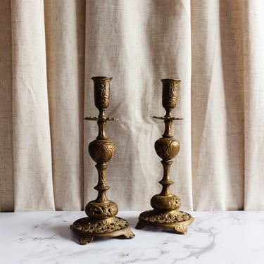 pair of 19th century French brass altar candlesticks