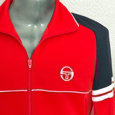 Athletic Zip Front Jacket, Made in Italy, Polyester Knit Windbreaker, Sergio Tacchini, Color Block, Jogging, Fitness, Vintage 70s 80s 