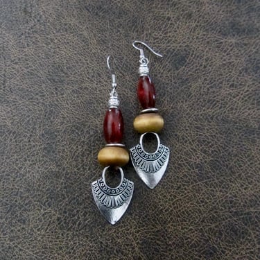 Wooden and silver earrings, ethnic earrings, Afrocentric earrings, mid century modern earrings, African earrings, bold statement, unique 3 