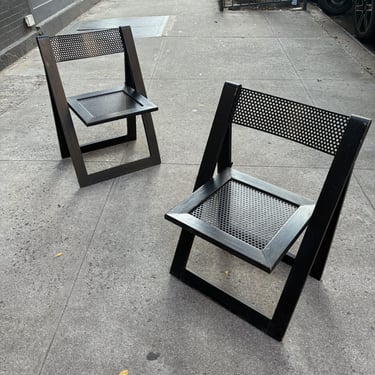 Perforated Metal & Ebonized Wood Folding Chairs by Cidue