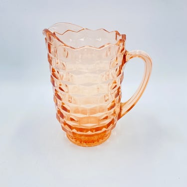Vintage Indiana Glass Whitehall Pink Pitcher, Diamond Point, Depression Glassware, Cube, Retro Drinkware Barware 