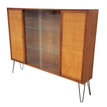 Walnut Sliding Glass Door Curio Display Case by Martinsville in the style of George Nakashima 