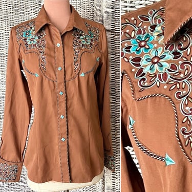 Embroidered Western Blouse, Bling Rhinestones, Snap Buttons Top, Rodeo Cowgirl Chic, Panhandle Slim 