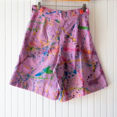Vintage 1980s Splatter Dyed High-Waist Shorts S