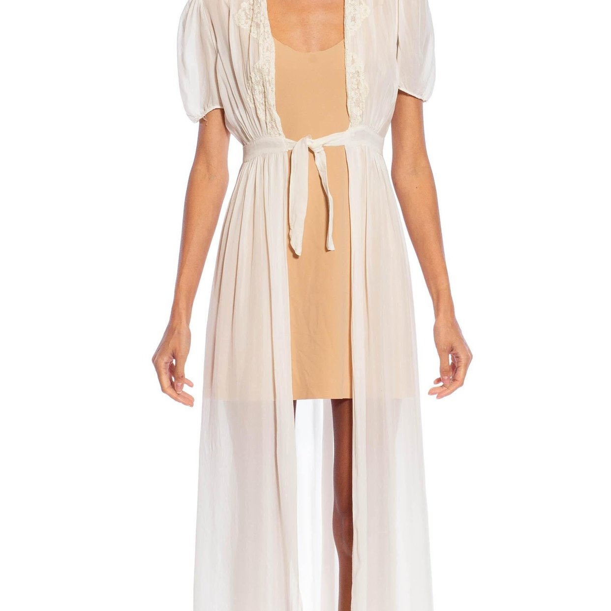 1940S White Sheer Rayon Chiffon & Lace Robe | Morphew - New York, NY ...