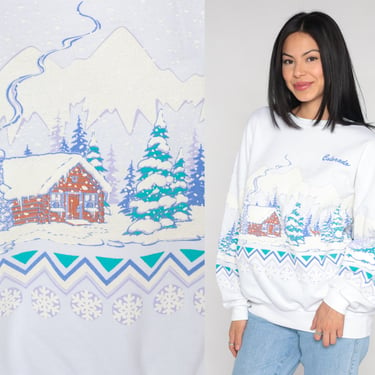 Colorado Sweatshirt 90s Winter Sweater Snowy Cabin Graphic Pullover Crewneck White Puff Paint Travel 1990s Vintage Small Medium Large XL 
