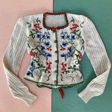 1950s Embroidered Tyrolean Cardigan - Size S/M