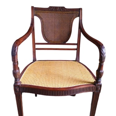 ANTIQUE FAUTEUIL Louis XVI Style Cane Back and Seat Armchairs// French Country Home Decor, Gilt Detail 