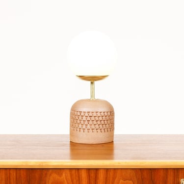 Ceramic Stoneware Studio Pottery Table Lamp — Globe shade — Small Delta Pattern — Raw Clay — L22 