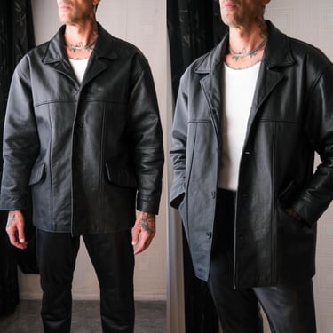 Vintage 90s BC ETHIC Black Leather Cowhide Relaxed Jacket w/ Copper Quilted Liner | 100% Genuine Leather | 1990s Designer Leather Jacket 