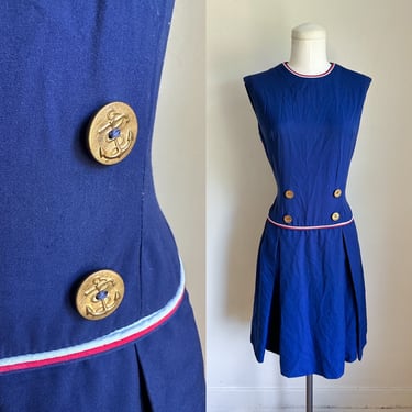 Vintage 1960s Doubled Breasted Mod Sailor Dress / S 