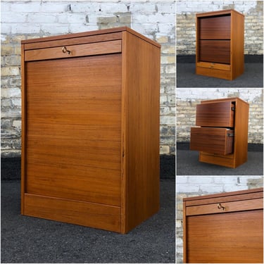 Danish Teak File Cabinet With Tambour Door 