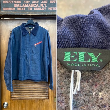 Vintage 1960’s Size XL “Ely” Brand Denim Workwear Three-Pocket Jacket, Deadstock, Lined, 60’s Vintage Clothing 