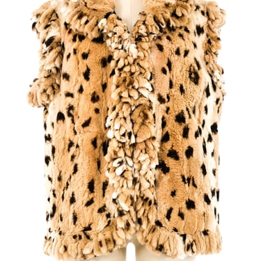 Fringed Leopard Print Fur Vest