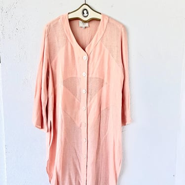 Vintage 70s 80s Netted Mesh Cardigan Dress 1970s 1980s Patchwork Linen Long Duster Cardigan 