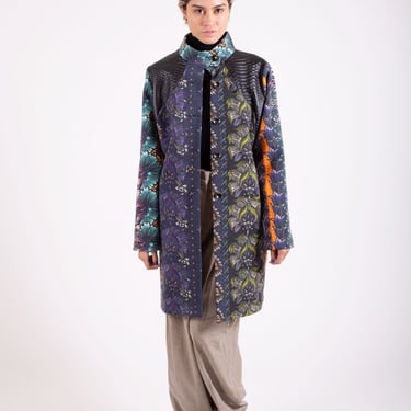 Vintage Custo Barcelona Y2K Mixed Print Floral Coat with Faux Leather Details Psychedelic sz S M Italian Designer 