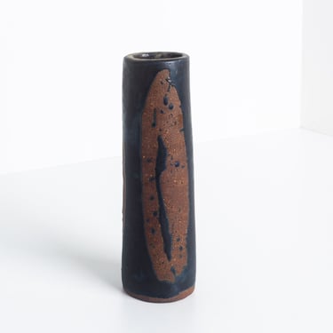 Tall Tar Glazed over Bisque Ceramic Vase Signed