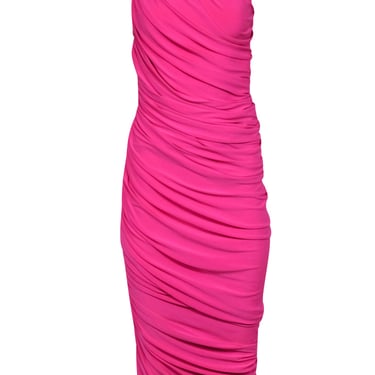 Norma Kamali - Hot Pink One-Shoulder Draped Bodycon Gown Sz S