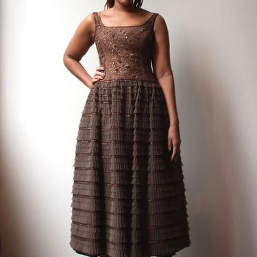 Escada Couture brown beaded gown 