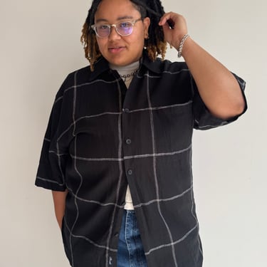 Vintage - Linen Grid Short Sleeve Shirt (1X/2X)