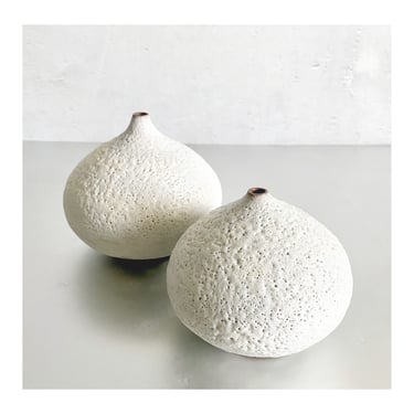 SHIPS NOW- 2 Stoneware Droplet Vases, Handmade, Ceramic Bud Vases, Textural White Lava Glaze by Sara Paloma Pottery. 