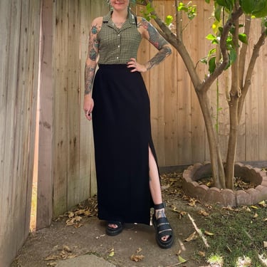 Vintage 1990’s Black Pencil Skirt with Slit Up the Front 