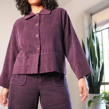 90s Corduroy Set | Vintage Matching Corduroy Set | 90s Purple Jumpsuit | Corduroy Button Up | Corduroy Pants | Small Medium Large 