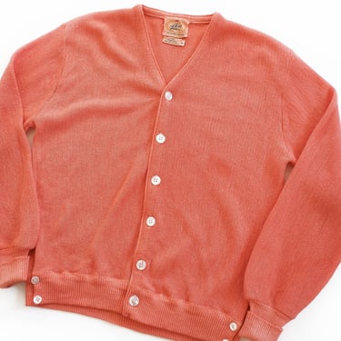 vintage cardigan / 60s cardigan / 1960s salmon pink fuzzy knit alpaca Kurt Cobain cardigan Large 