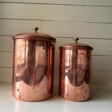 Vintage Copper Canisters With Lids, Cookie Jars, Copper Kitchen Decor or Storage 