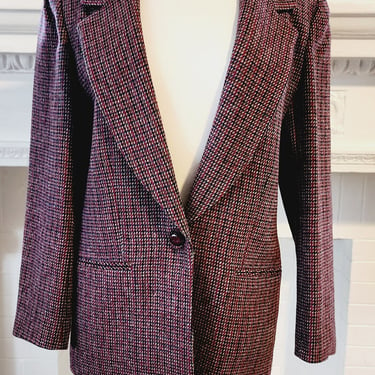 80s Giorgio Sant Angelo Plaid Wool Blazer in Purple Red - M 