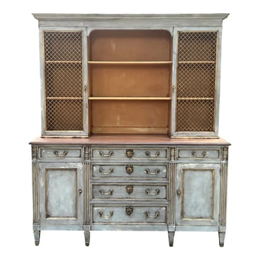 Kindel Cherry French Regency Gustavian Grey Hand Painted Rustic Patina Hutch 