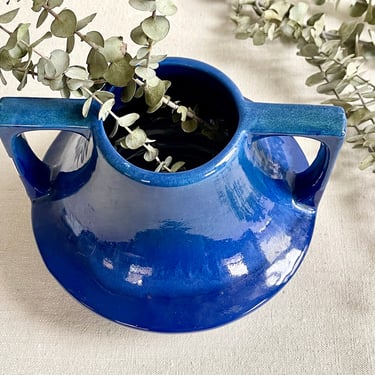 Cobalt Blue Haeger Eve Vase Drip Glaze Double Handle Arts + Crafts Style Pottery USA 