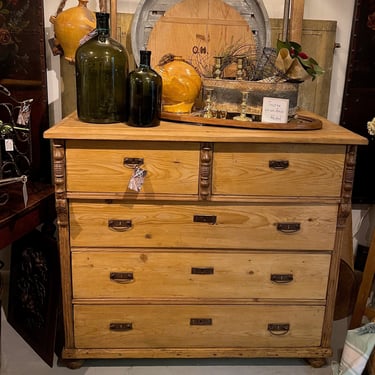 Antique European Pine Dresser, waxed pine, 5 drawers 