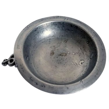 Antique French Pewter One-Handle Wine Tasting Bowl (Tastevin) 