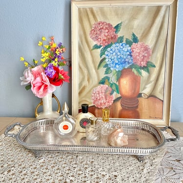 Vintage Ornate Tray, Oblong Shape, Engraved Design, Footed, Large Size, Dresser, Living Room Decor 