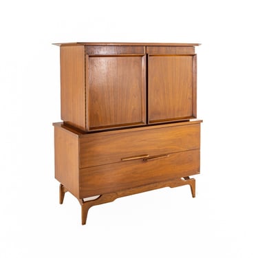 Albert Parvin Style Mid Century Walnut Highboy Dresser - mcm 
