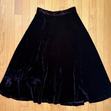 Vintage 50s Black Silk Velvet Circle Skirt Evening Formal High rise skirt 26 Waist by TimeBa