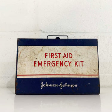 Vintage Metal First Aid Kit Johnson & Johnson Industrial Bathroom Medicine Cabinet 1950s 