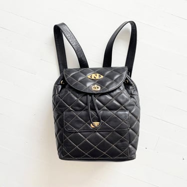 Vintage Black Quilted Leather Backpack 
