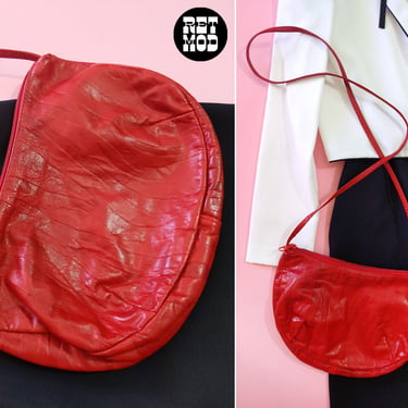 ANIMAL PRINT Leather Vintage 70s 80s Red Shoulder Strap Purse Handbag 