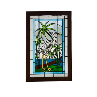 #1157 Crane Stained Glass Panel