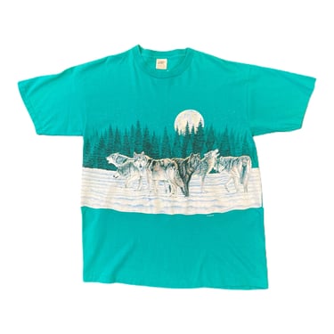 (L) 1991 Teal Habitat Wolves T-Shirt  033022 JF