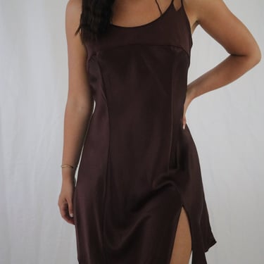 Vintage Mocha Brown Silk Slip Dress - Medium 