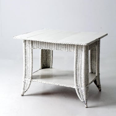 antique white wicker library table 
